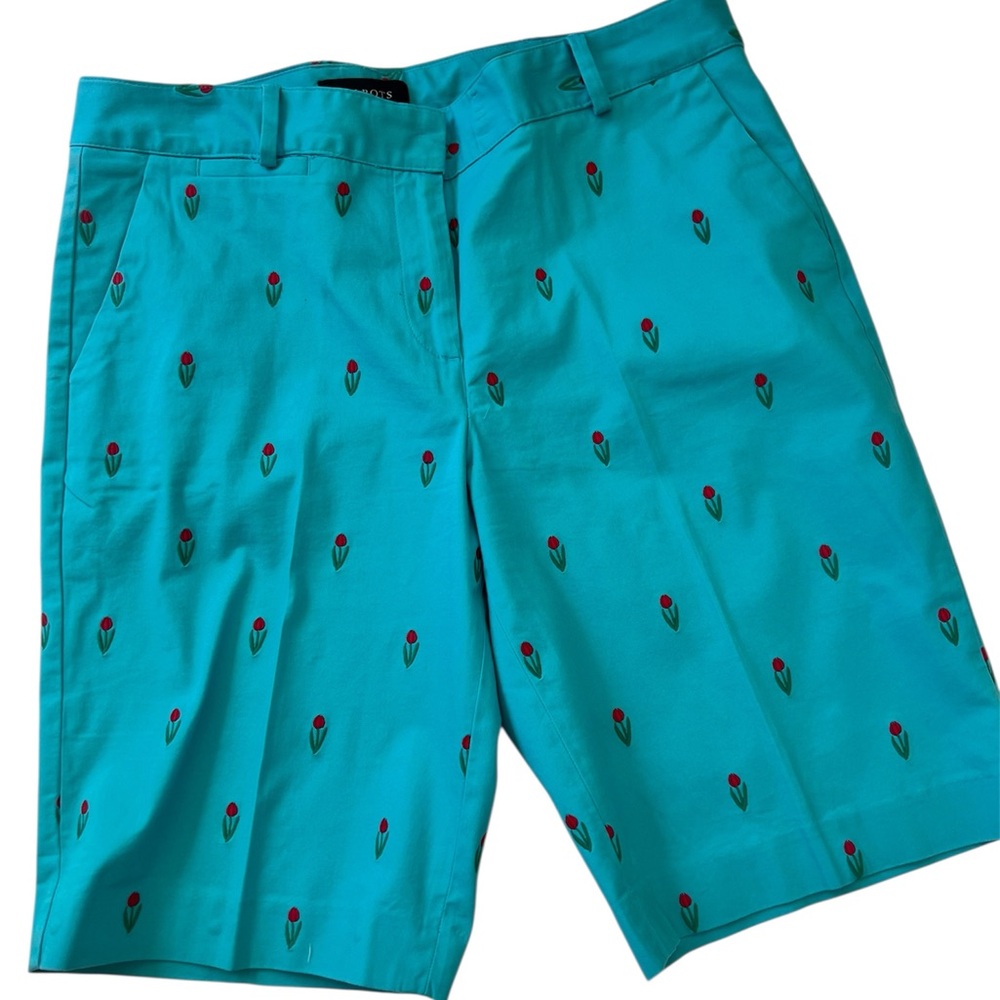 Talbots Bermuda Shorts Tulip Embroidery Aqua Blue size 8